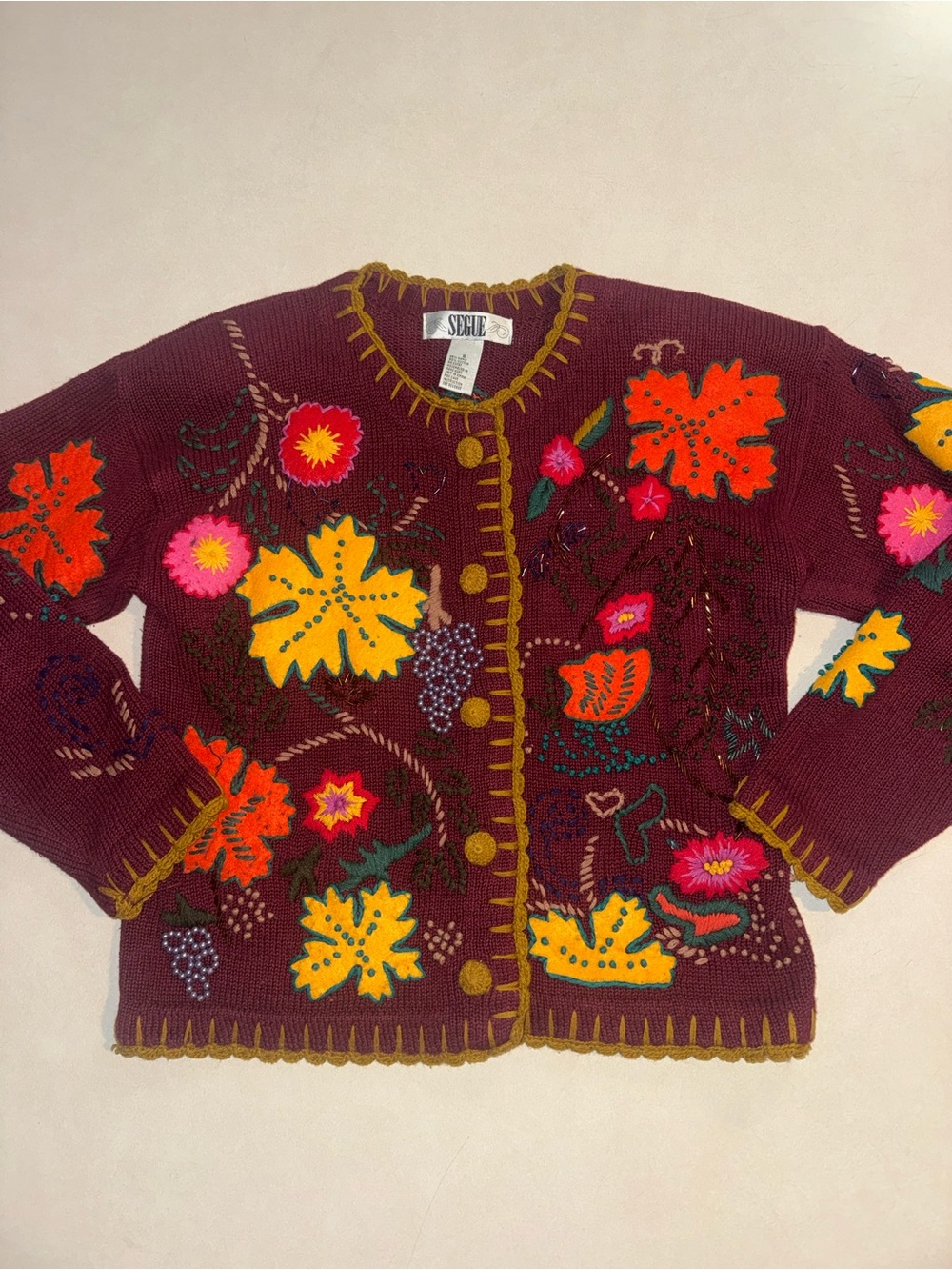 Vintage Embroidered Cardigan Sweater Small S Autumn Fall Pumpkins Grandmacore